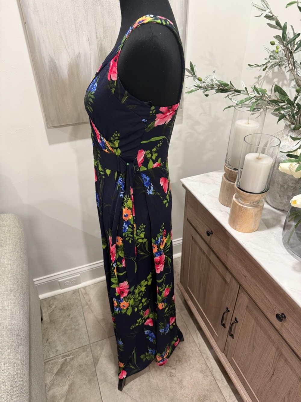 LeLis Renada Navy Multi Floral Sleeveless Faux Wrap Maxi Dress - Picture 4 of 8